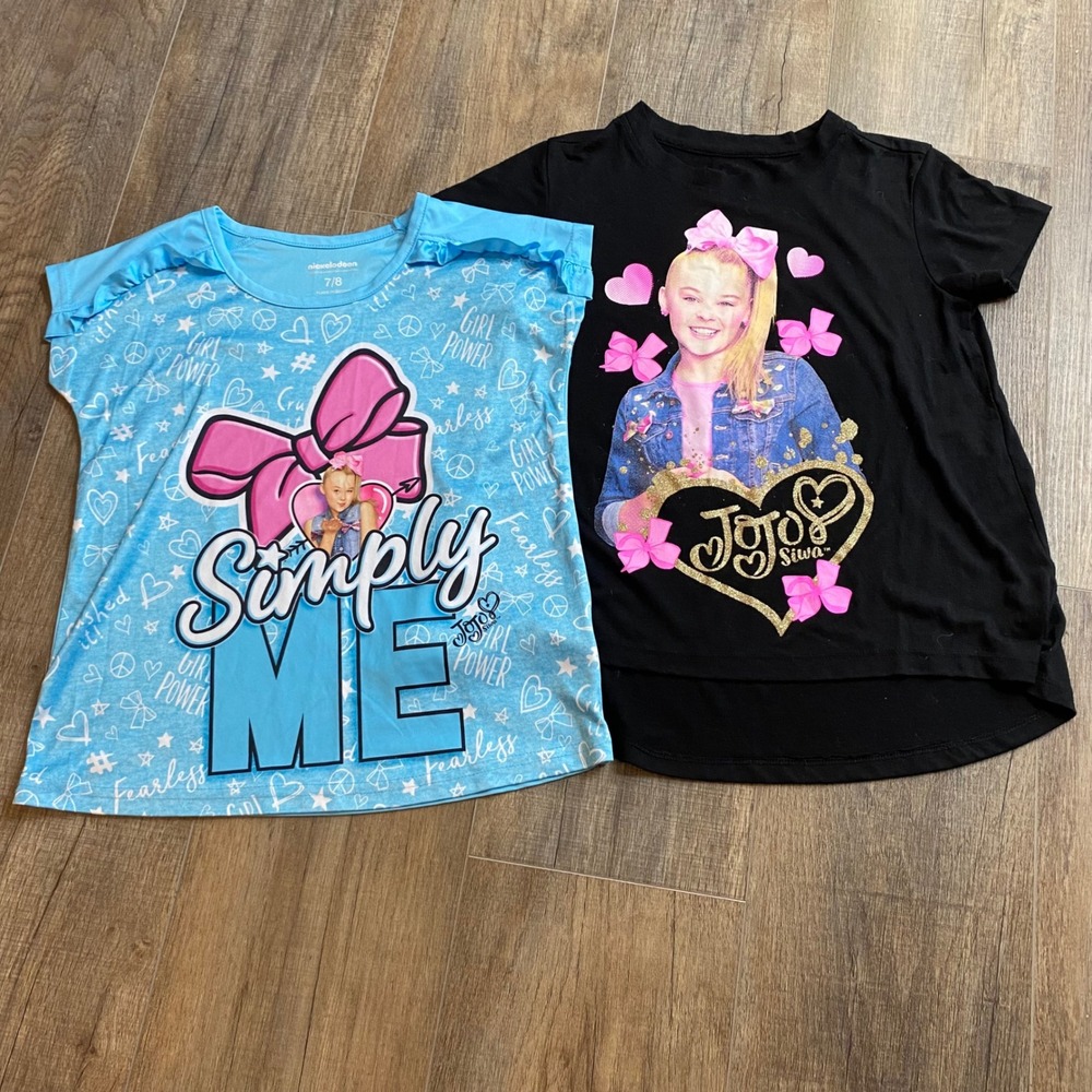 JoJo Siwa Girls Graphic T-Shirt Bundle Blue Black Pink Size 7/8 2pc Lot‎